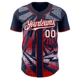 Custom Navy White-Red Lightning Gradient Dot Authentic Baseball Jersey