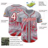 Custom Gray White-Red Lightning Gradient Dot Authentic Baseball Jersey