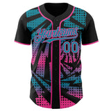 Custom Black Teal-Pink Lightning Gradient Dot Authentic Baseball Jersey