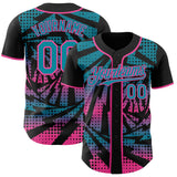 Custom Black Teal-Pink Lightning Gradient Dot Authentic Baseball Jersey