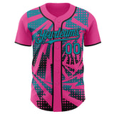 Custom Pink Teal-Black Lightning Gradient Dot Authentic Baseball Jersey