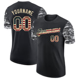 Custom Black Vintage USA Flag-Cream Camo Two Tone Performance T-Shirt