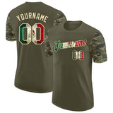 Custom Olive Vintage Mexican Flag-Cream Camo Two Tone Performance T-Shirt
