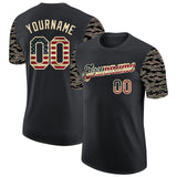 Custom Black Vintage USA Flag-Cream Camo Two Tone Performance T-Shirt