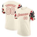 Custom Cream-Red Camo Two Tone Performance T-Shirt