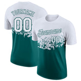 Custom White-Teal Fade Geometric Splatter Fragmented Shards Performance T-Shirt