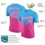 Custom Sky Blue Pink-White Fade Geometric Splatter Fragmented Shards Performance T-Shirt
