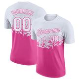 Custom White-Pink Fade Geometric Splatter Fragmented Shards Performance T-Shirt