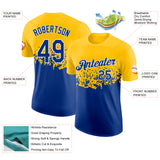 Custom Yellow Royal-White Fade Geometric Splatter Fragmented Shards Performance T-Shirt