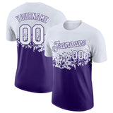 Custom White-Purple Fade Geometric Splatter Fragmented Shards Performance T-Shirt