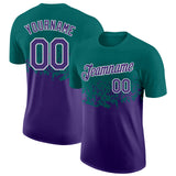 Custom Teal Purple-White Fade Geometric Splatter Fragmented Shards Performance T-Shirt