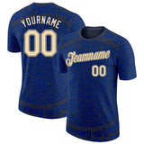 Custom Navy Cream-Royal Tribal Ethnic Aztec Sun Stone 3D Pattern Performance T-Shirt