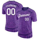 Custom Purple-White Tribal Ethnic Aztec Sun Stone 3D Pattern Performance T-Shirt
