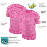 Custom Pink-White Tribal Ethnic Aztec Sun Stone 3D Pattern Performance T-Shirt
