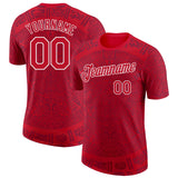 Custom Red-White Tribal Ethnic Aztec Sun Stone 3D Pattern Performance T-Shirt