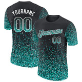 Custom Black Aqua-White Colorful Sparkle Gradient Dots Performance T-Shirt
