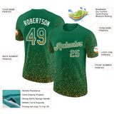Custom Kelly Green Old Gold-White Colorful Sparkle Gradient Dots Performance T-Shirt