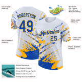 Custom White Thunder Blue-Gold Brush Stroke Shatter Splatter Performance T-Shirt