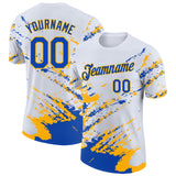 Custom White Thunder Blue-Gold Brush Stroke Shatter Splatter Performance T-Shirt