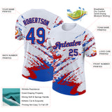 Custom White Thunder Blue-Red Brush Stroke Shatter Splatter Performance T-Shirt
