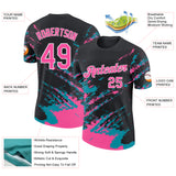 Custom Black Pink Teal-White Brush Stroke Shatter Splatter Performance T-Shirt