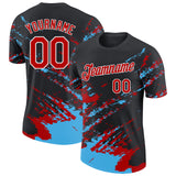 Custom Black Red Sky Blue-White Brush Stroke Shatter Splatter Performance T-Shirt