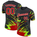 Custom Black Red Neon Green-White Brush Stroke Shatter Splatter Performance T-Shirt