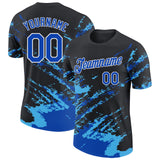 Custom Black Thunder Blue Sky Blue-White Brush Stroke Shatter Splatter Performance T-Shirt