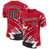 Custom Red Black-White Brush Stroke Shatter Splatter Performance T-Shirt