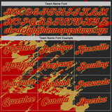 Custom Black Red-Old Gold Brush Stroke Shatter Splatter Performance T-Shirt