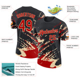 Custom Black Red-Cream Brush Stroke Shatter Splatter Performance T-Shirt