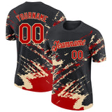 Custom Black Red-Cream Brush Stroke Shatter Splatter Performance T-Shirt