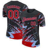 Custom Black Red-Light Blue Brush Stroke Shatter Splatter Performance T-Shirt