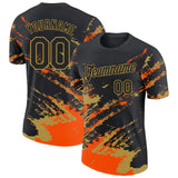 Custom Black Orange-Old Gold Brush Stroke Shatter Splatter Performance T-Shirt