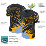 Custom Black Light Blue-Gold Brush Stroke Shatter Splatter Performance T-Shirt