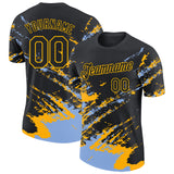 Custom Black Light Blue-Gold Brush Stroke Shatter Splatter Performance T-Shirt