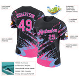 Custom Black Pink-Light Blue Brush Stroke Shatter Splatter Performance T-Shirt