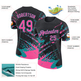 Custom Black Pink-Teal Brush Stroke Shatter Splatter Performance T-Shirt