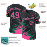 Custom Black Pink-Kelly Green Brush Stroke Shatter Splatter Performance T-Shirt