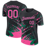Custom Black Pink-Kelly Green Brush Stroke Shatter Splatter Performance T-Shirt