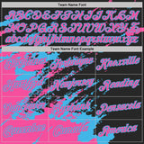 Custom Black Pink-Sky Blue Brush Stroke Shatter Splatter Performance T-Shirt