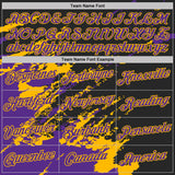 Custom Black Purple-Gold Brush Stroke Shatter Splatter Performance T-Shirt