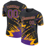 Custom Black Purple-Gold Brush Stroke Shatter Splatter Performance T-Shirt
