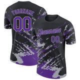 Custom Black Purple-Gray Brush Stroke Shatter Splatter Performance T-Shirt