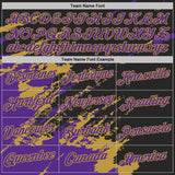 Custom Black Purple-Old Gold Brush Stroke Shatter Splatter Performance T-Shirt