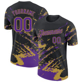 Custom Black Purple-Old Gold Brush Stroke Shatter Splatter Performance T-Shirt