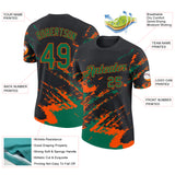Custom Black Kelly Green-Orange Brush Stroke Shatter Splatter Performance T-Shirt