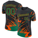 Custom Black Kelly Green-Orange Brush Stroke Shatter Splatter Performance T-Shirt