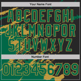 Custom Black Kelly Green-Old Gold Brush Stroke Shatter Splatter Performance T-Shirt