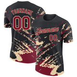 Custom Black Crimson-Cream Brush Stroke Shatter Splatter Performance T-Shirt